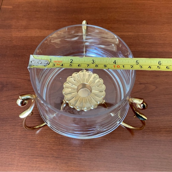 Clear glass hot buffet serving dish & gold tone metal warmer rack - Picture 6 of 11